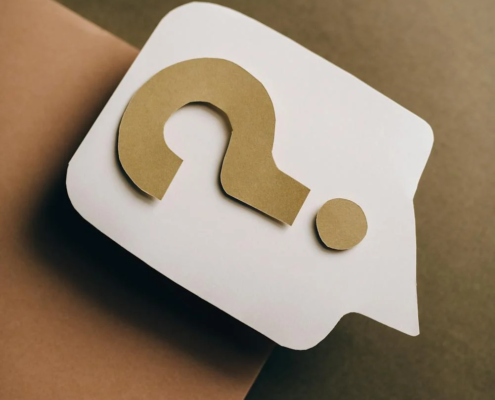 An image of a speech bubble with a question mark inside